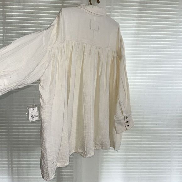free people SML Cardiff Drop Sleeve Button Front Oversized High Low Shirt - Picture 11 of 11
